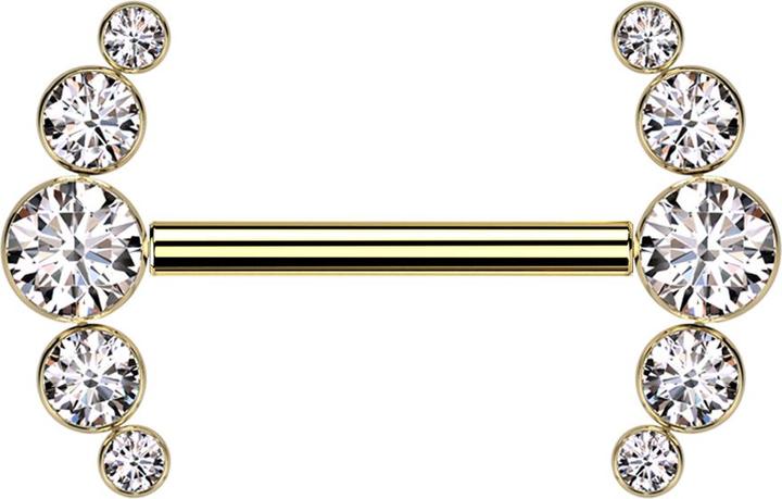 Actual product image Star Piercing Threadless Barbell gold plated front five crystals silver (Titanium, without brass)