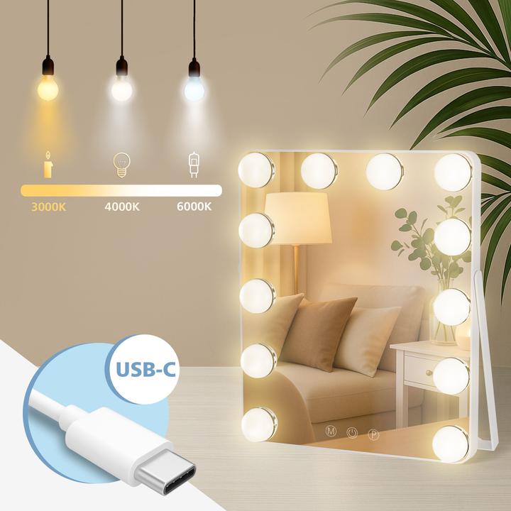 Produktbild CLP Schminkspiegel Balian LED 3 Lichtfarben USB-C Standspiegel transportabel