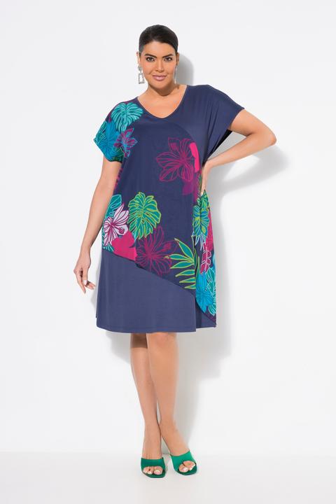 Produktbild Ulla Popken Jerseykleid, Chiffon-Überwurf, V-Ausschnitt, Halbarm (62)