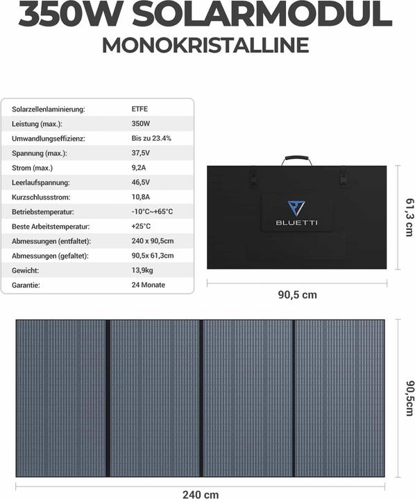 Nutritional values and ingredients Bluetti PV350 (350 W, 13.90 kg)