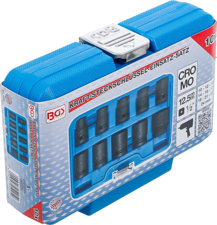Produktbild BGS Kraft-Steckschlüssel-Einsatz-Satz Sechskant 12,5 mm (1/2") SW 10 - 24 mm 10-tlg. (12.5 mm)