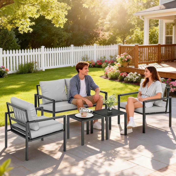 Actual product image Outsunny Gartenmöbel Set Stahl, Polyester Hellgrau