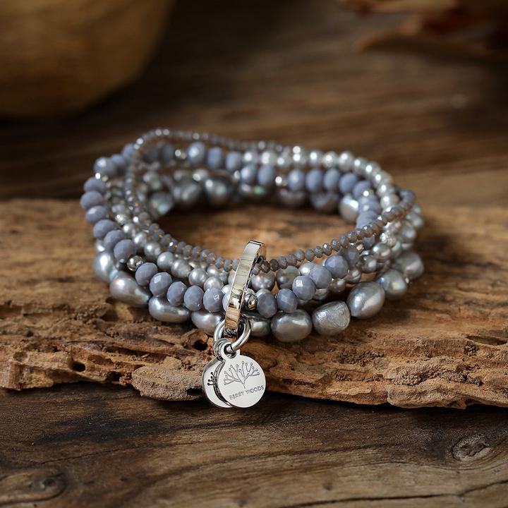 Immagine prodotto Berry Woods Armband mit echten grauen Perlen (8 cm, Acciaio inossidabile, Perle, Vetro)