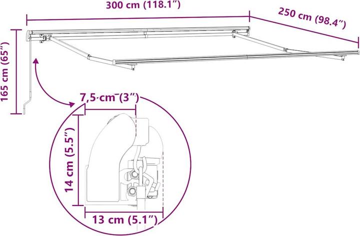 Actual product image vidaXL Einziehbare Markise (2.50 m)