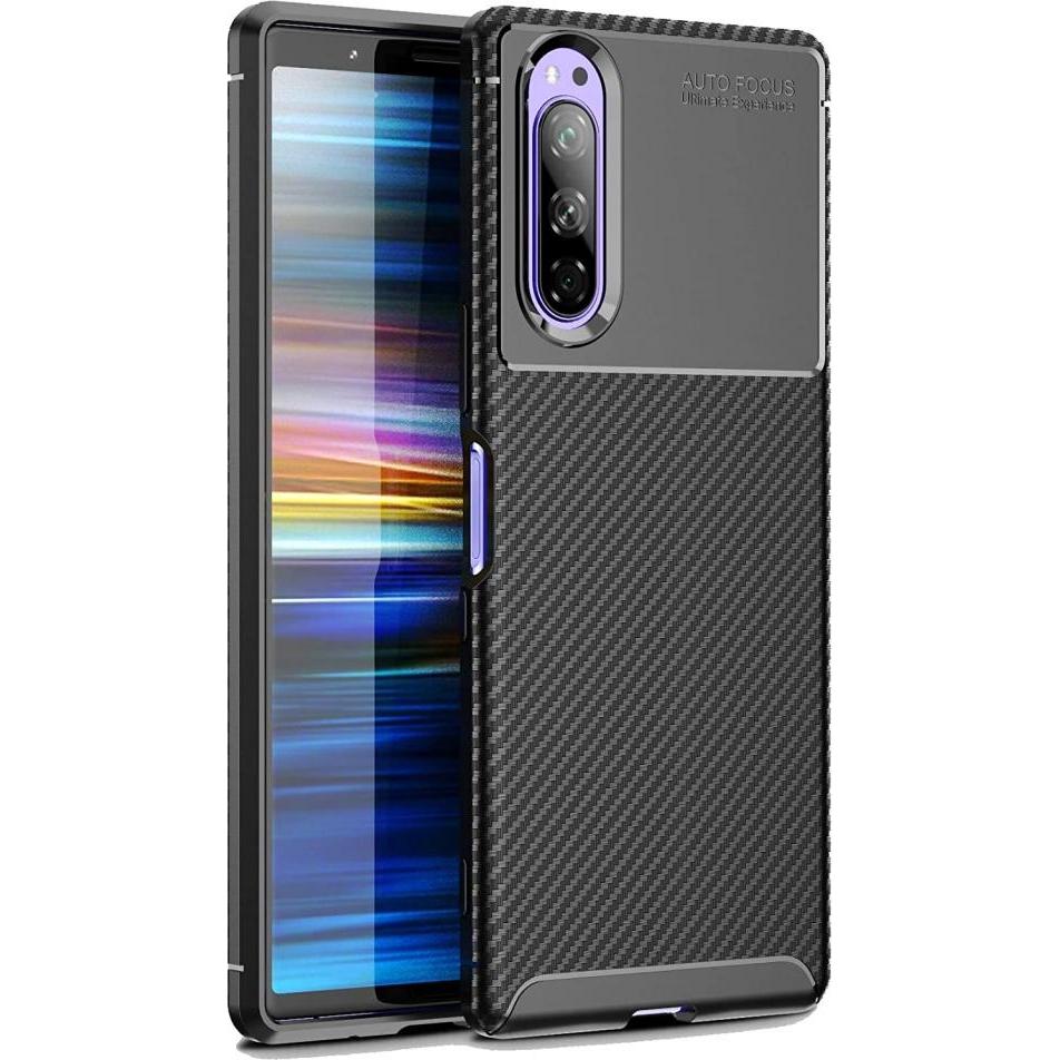 Screenguard Sony Xperia 5 II Hülle Carbon Design TPU Case (Sony Xperia 5 II), Smartphone Hülle, Schwarz