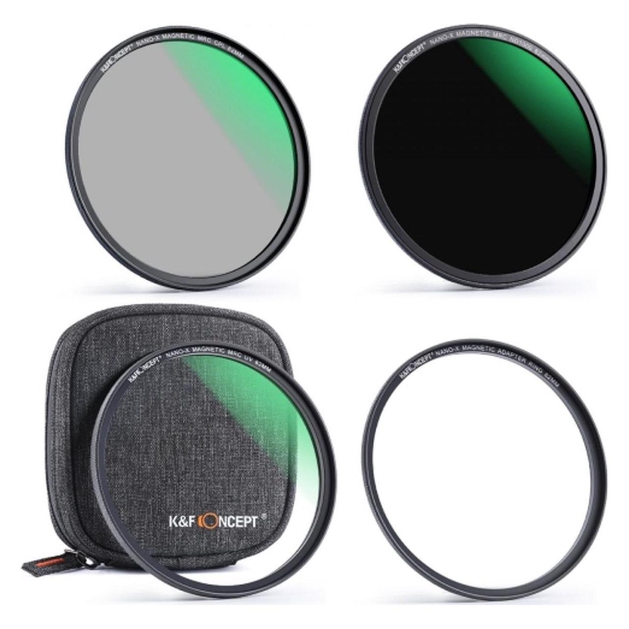 K&F Concept Magnetic Lensfilter-Kit Cpl-Nd-Uv 58 Mm (58 mm, Nd- / Graufilter), Objektivfilter, Schwarz