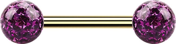 Actual product image Star Piercing Gold-plated barbell with two violet crystal spheres Epoxy protective layer (without brass, Titanium)