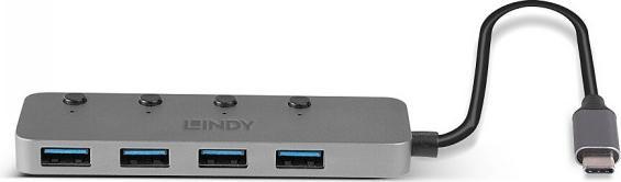 Produktbild Lindy 4 Port USB 3.2 Typ C Hub mit Ein-/Ausschalter Vier zusätzliche USB Typ A Ports, einzeln schaltbar (USB-C, 4 Ports)
