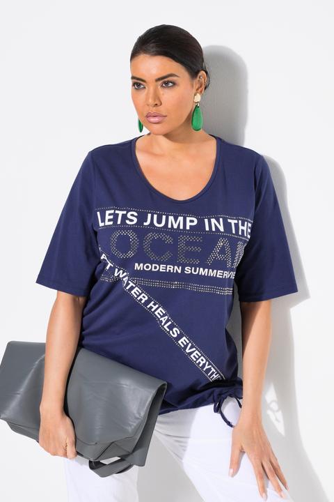 Immagine prodotto Ulla Popken T-shirt con scritta, orlo con fascia, scollo a girocollo e mezze maniche (46, 48)