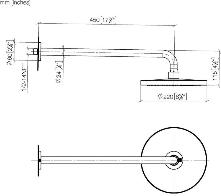 Actual product image Dornbracht rain shower with wall connection, 450 mm projection, rain shower 220 mm, 28649070 (8.60 l/min)