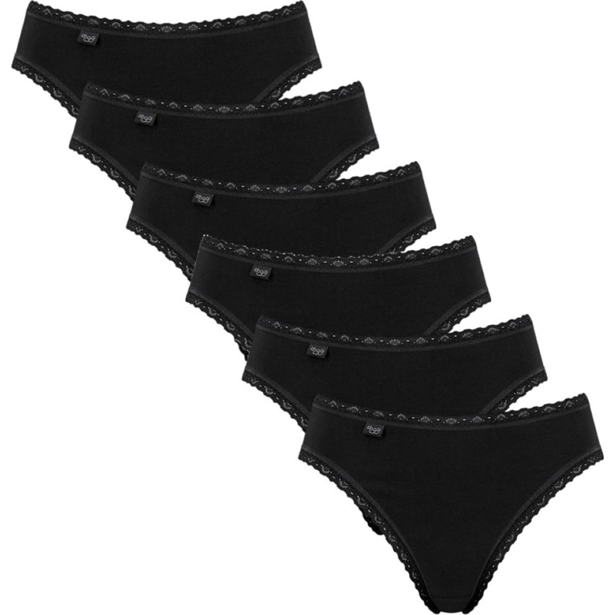 Sloggi, Damen, Unterhosen, 6er Pack 24/7 Cotton Lace Tai Slip, Schwarz, (38, 6er Pack)