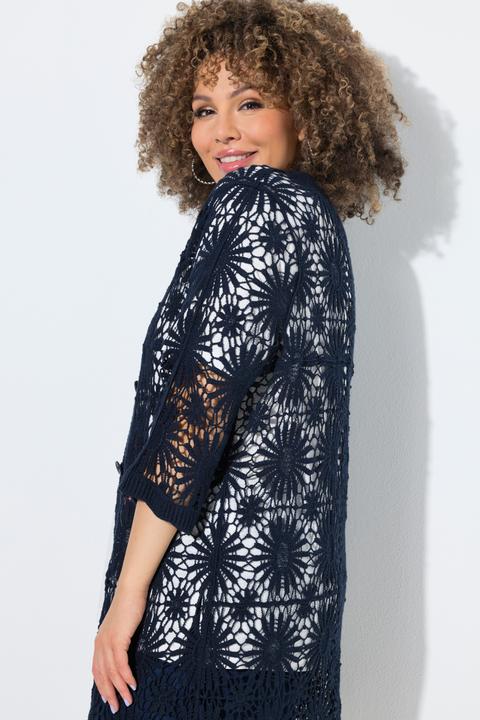 Produktbild Ulla Popken Strickjacke, Blüten, Wellenkanten, V-Ausschnitt, Langarm (62)