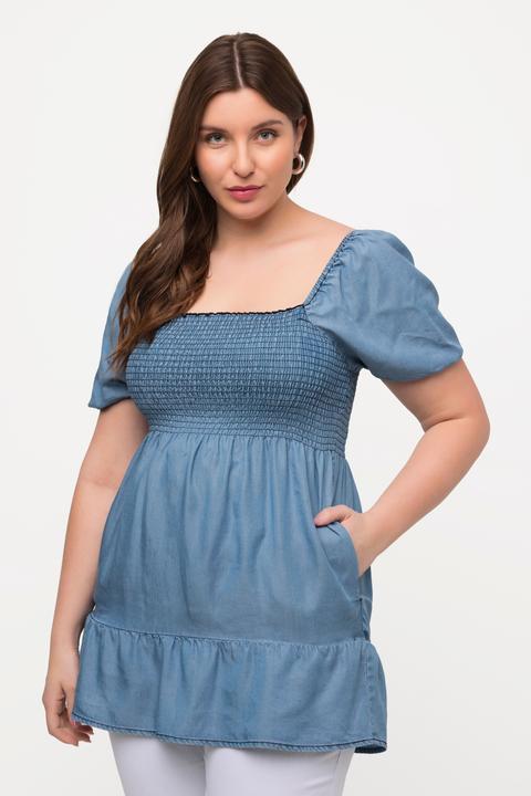 Actual product image Ulla Popken Carmen Neckline, longline smocked blouse (42, 44)