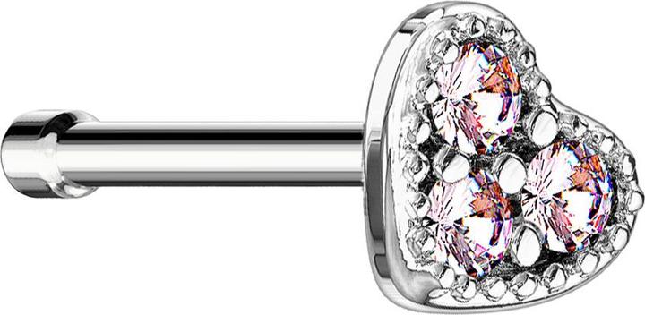 Produktbild Star Piercing Nasenstecker gerade silber Herz Kristall pink (Messing, Chirurgenstahl 316L)