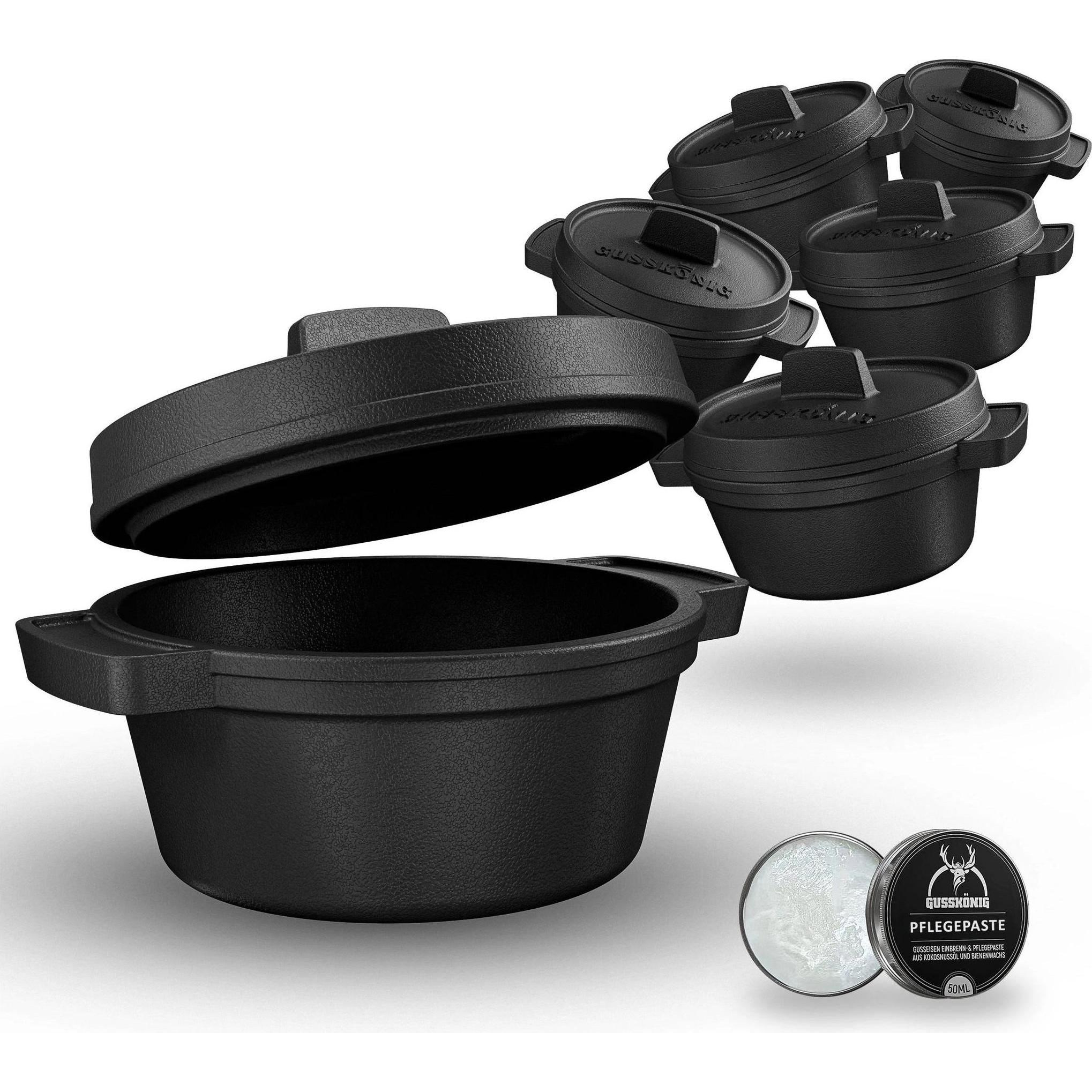 Gusskönig, Utensile per BBQ, Eingebrannter 6× 300ml Mini Dutch Oven Set