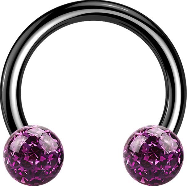Image du produit Star Piercing Micro Circular Barbell noir avec deux boules de cristal violet époxy de protection (sans laiton, Titane)