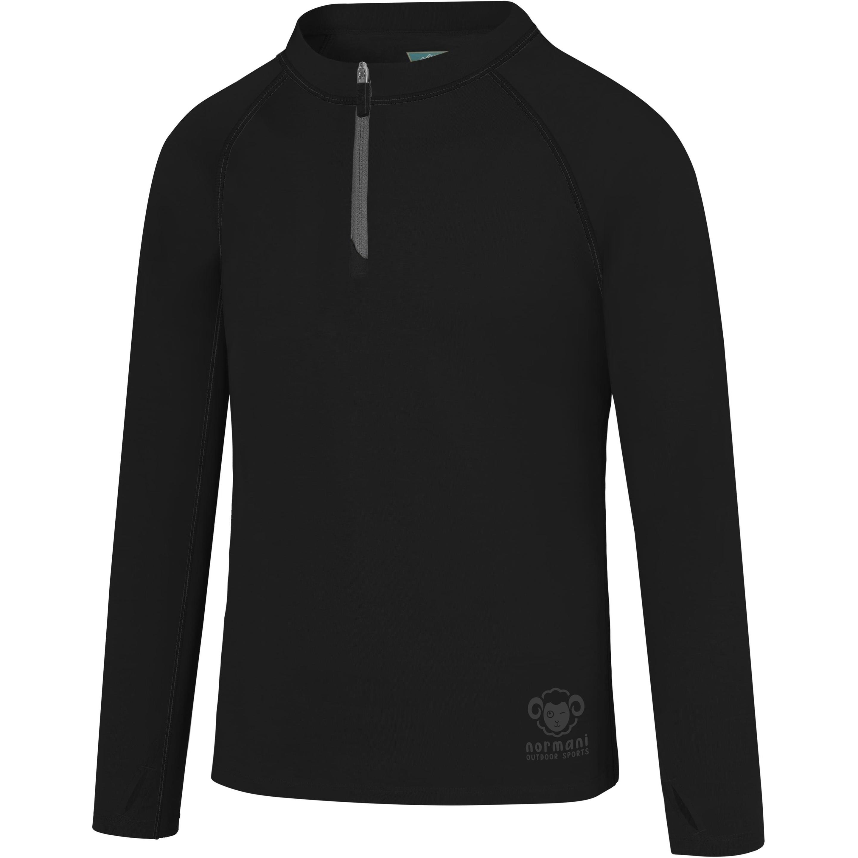 Normani, Herren, Funktionsshirt, Kinder Merino Langarm mit 1/4 Zipper „Nyapari“ - 9545 (146, 152), Schwarz, 146, 152