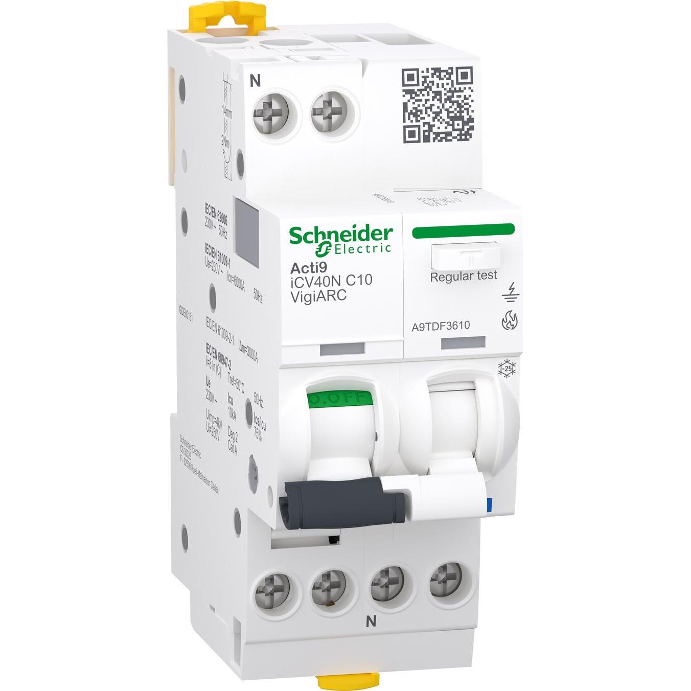 Schneider Electric, Schutzschalter, Gnistdetektor/lysbuevagt MCB+RCD+AFD 1PN C10A 30mA iC40N VigiARC