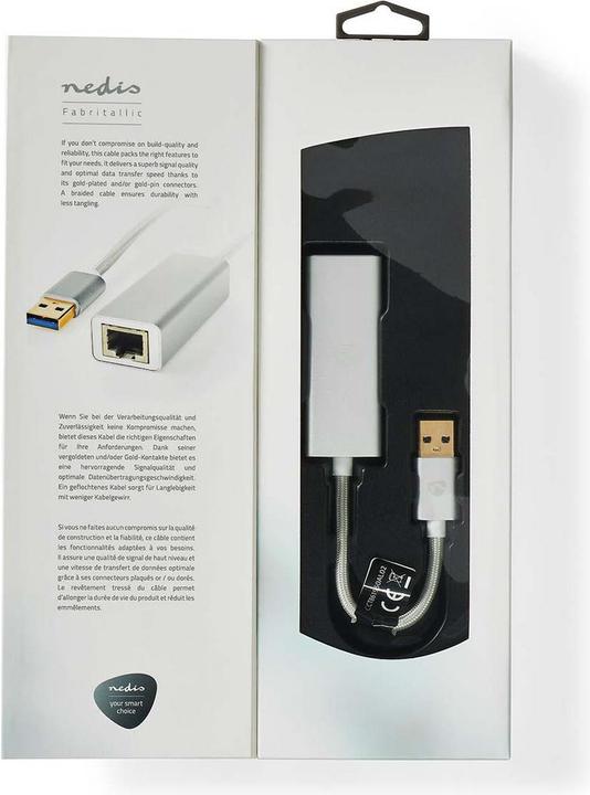 Actual product image Nedis USB-A Adapter | USB 3.2 Gen 1 | USB-A Male | RJ45 Female | 1 Gbps | 0.20 m | Round | Gold (USB, 20 cm)