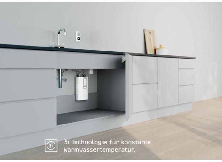 Actual product image Stiebel Eltron DCE 11/13 RC Electronic compact instantaneous water heater with remote control for the kitchen