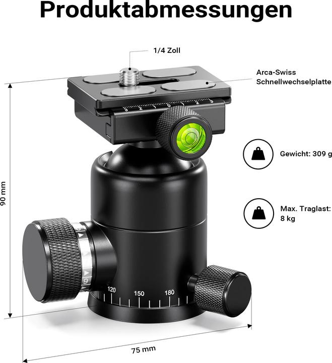 Produktbild Walimex pro 1983 Carbon Einbeinstativ + Onyx 8 Kugelkopf Stativkopf Reisestativ (Carbon, Kunststoff, Metall)