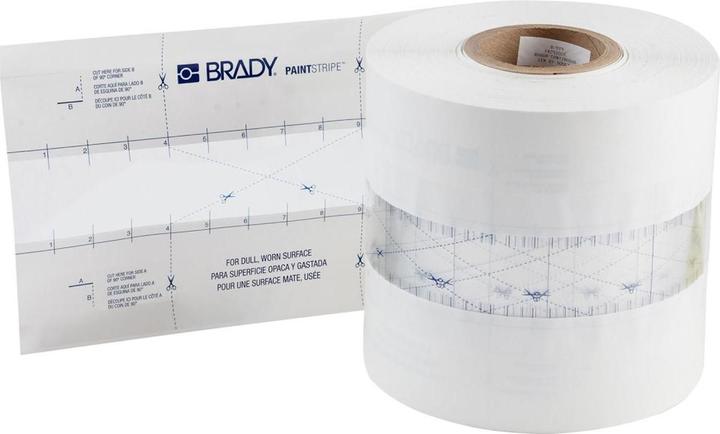 Actual product image Brady PaintStripe stencil - continuous line, polyester, transparent/white, 50.80 mm x 152.40 m (50.80 mm)