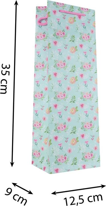 Produktbild Idena Flaschentasche Blumen Kraftpapier 140g/m² blau 12,5x35x9cm