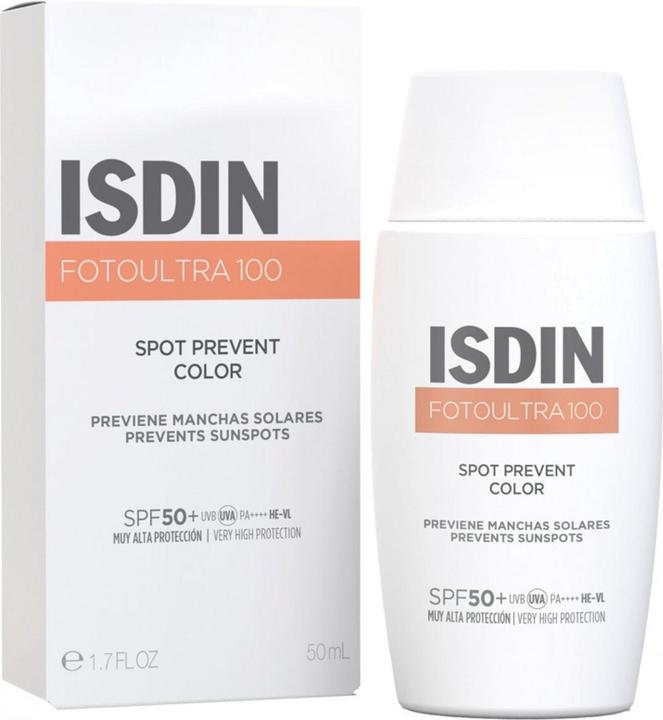 Actual product image Isdin Fotoultra100 Spot Preventive Color Sunscreen SPF 50 Fusion Fluid (Suntan cream, SPF 50)