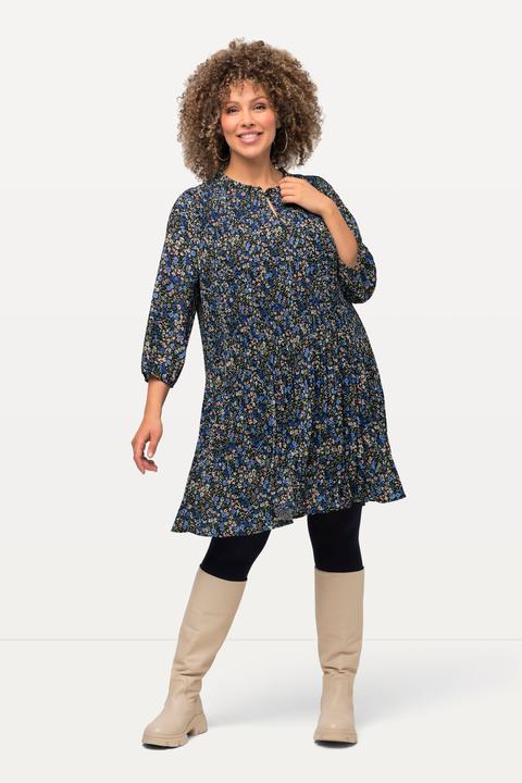 Produktbild Ulla Popken Plissee-Minikleid, Blüten, Rüschen, Stehkragen, 3/4-Arm (50, 52)
