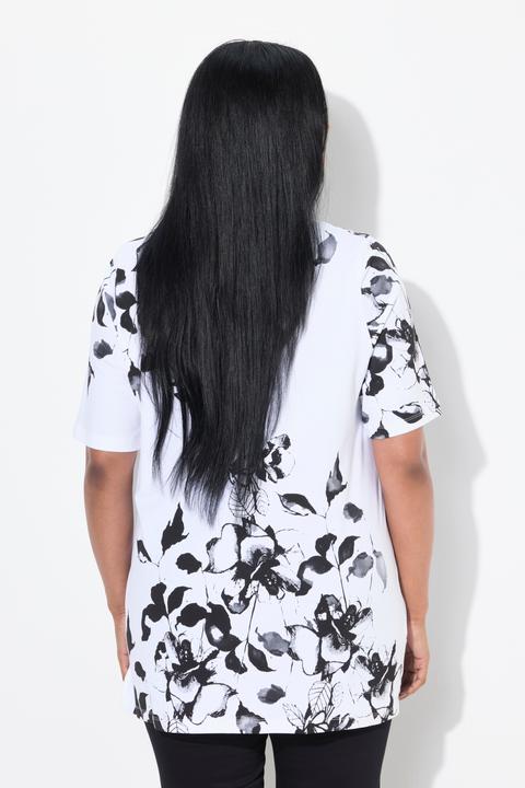 Immagine prodotto Ulla Popken T-shirt dal taglio svasato in cotone Pima con fiori, scollo a girocollo e mezze maniche (42, 44)