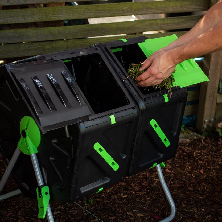 Actual product image UPP Drum composter 2 compartments 70 litres each Roll composter Rapid composter (140 l)