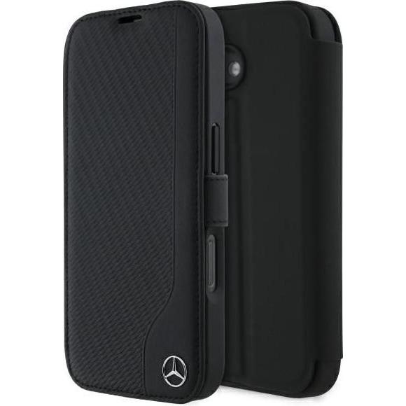 Mercedes MEBKP16S23RBGVK iPhone 16 6.1" czarny/black Leather Wood Imitation (Apple iPhone 16), Smartphone Hülle, Schwarz