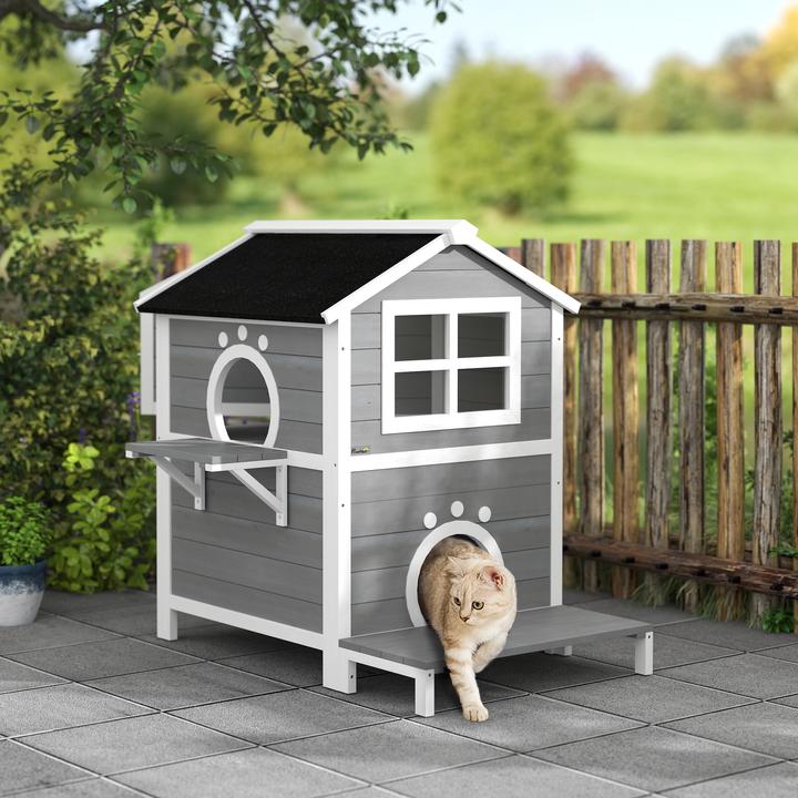 Immagine prodotto PawHut Katzenhaus Tannenholz Grau (Gatto)
