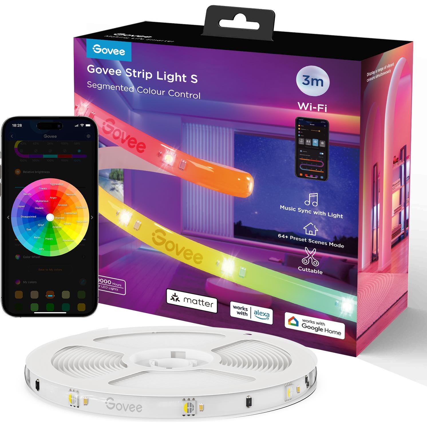 Govee, Striscia LED, LED Strip Lights (RGBIC, 300 cm, Interno)