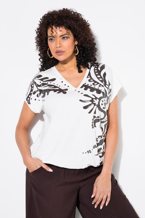 Actual product image Ulla Popken Paisley Motif Cap Sleeve Tee (46, 48)