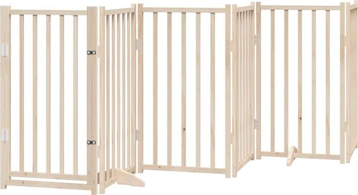 Produktbild vidaXL Hundetor mit Tür Faltbar Hundegitter Schutzgitter Weiss 4-tlg. Massivholz (6 cm)