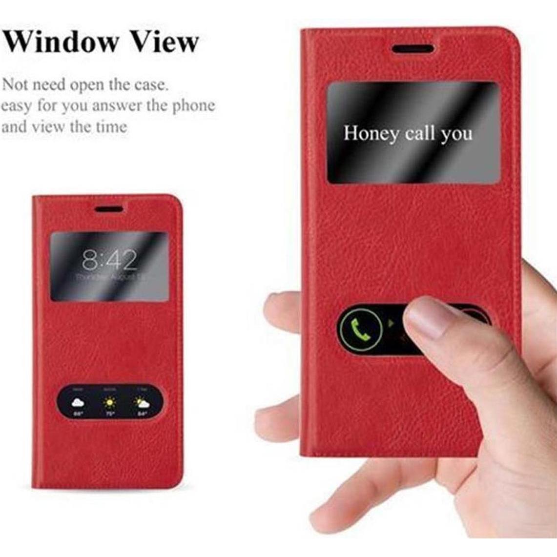 Thumbnail - Cadorabo Book mit View Doppelfenster Cover (Apple iPhone X, Apple iPhone XS), Smartphone Hülle, Rot
