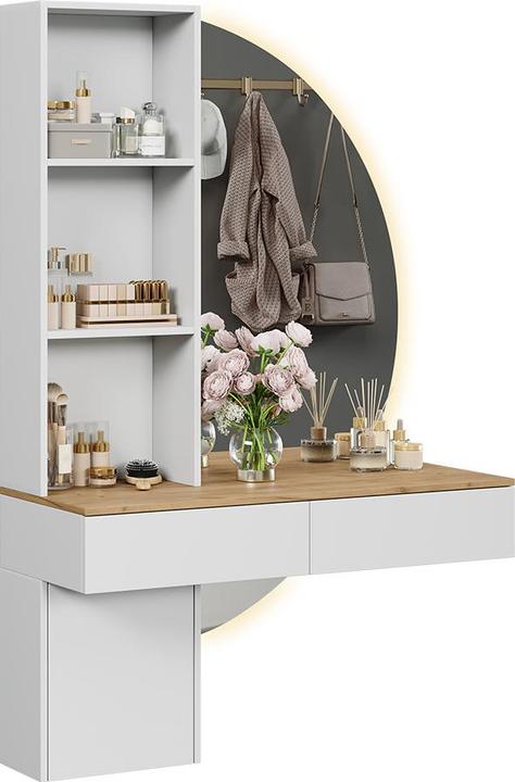 Actual product image Vichy Schminktisch Melora, Weiss/Eiche, 100 cm mit LED-Spiegel