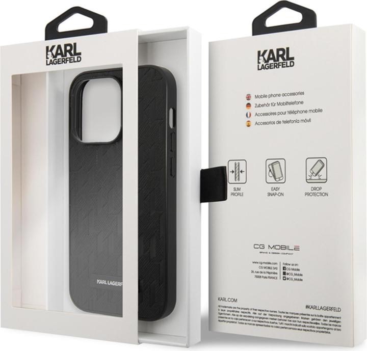 Actual product image Karl Lagerfeld Saffiano Mono Metal Logo - iPhone 14 Pro case (czarny) (Apple iPhone 14 Pro)
