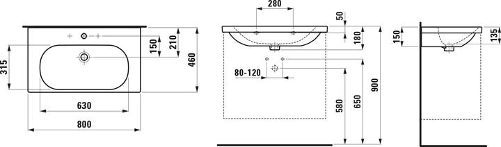 Immagine prodotto Laufen Lavabo LUA 80x46cm sottopiano w ÜL 1 HL-A bianco LCC (460 mm, 800 mm)