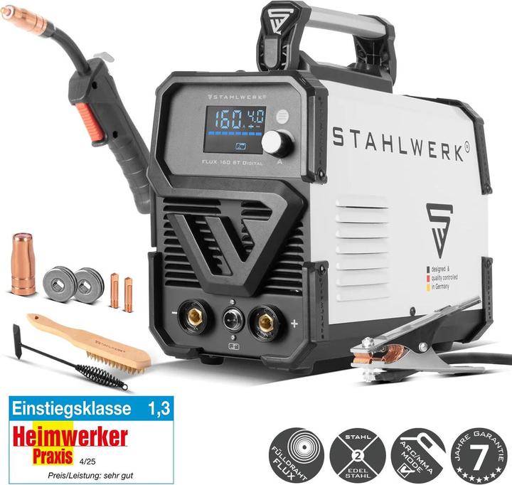 Immagine prodotto Stahlwerk FLUX 160 ST Saldatrice digitale con 160 A, alimentazione filo sinergica