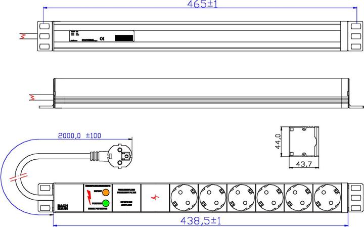 Actual product image Bachmann Power strip (rack (6 x, CEE 7/3, 2 m)