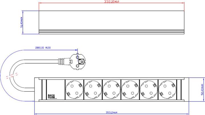Produktbild Bachmann CONNECT LINE 6xCEE7/3 without (6x, CEE 7/3, 2 m)