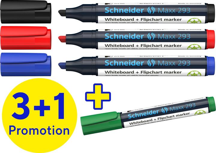 Produktbild Schneider 4 Maxx 293 Whiteboard- und Flipchart-Marker farbsortiert 2.0 (Rot, Blau, Schwarz, Grün, 2 mm, 1 x)