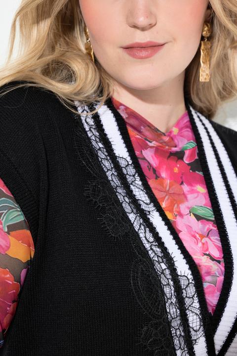 Produktbild Miamoda Strickweste, Straight Fit, Spitzenband und Streifen (56)