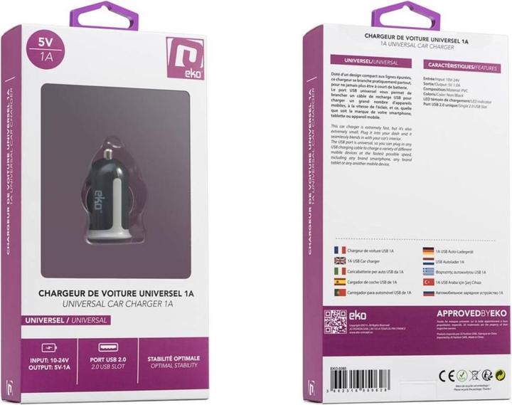 Actual product image EKO USB universal car charger 1A