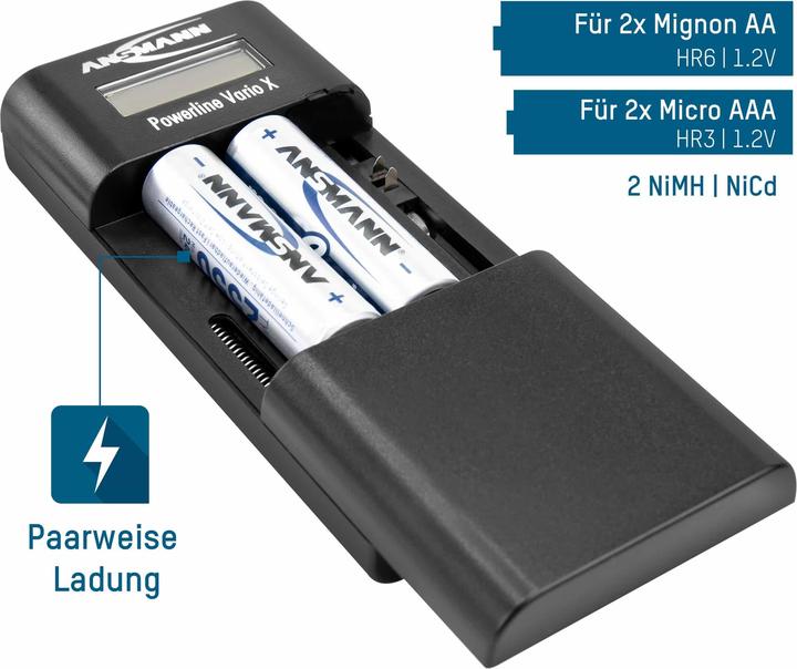 Immagine prodotto Ansmann Powerline Vario X (1 pz., AA / LR6 / LR06 / Mignon / R6 / R14505, AAA / LR03 / Micro / R03 / AM4 / MN2400 / KR03, Caricabatterie senza batteria)