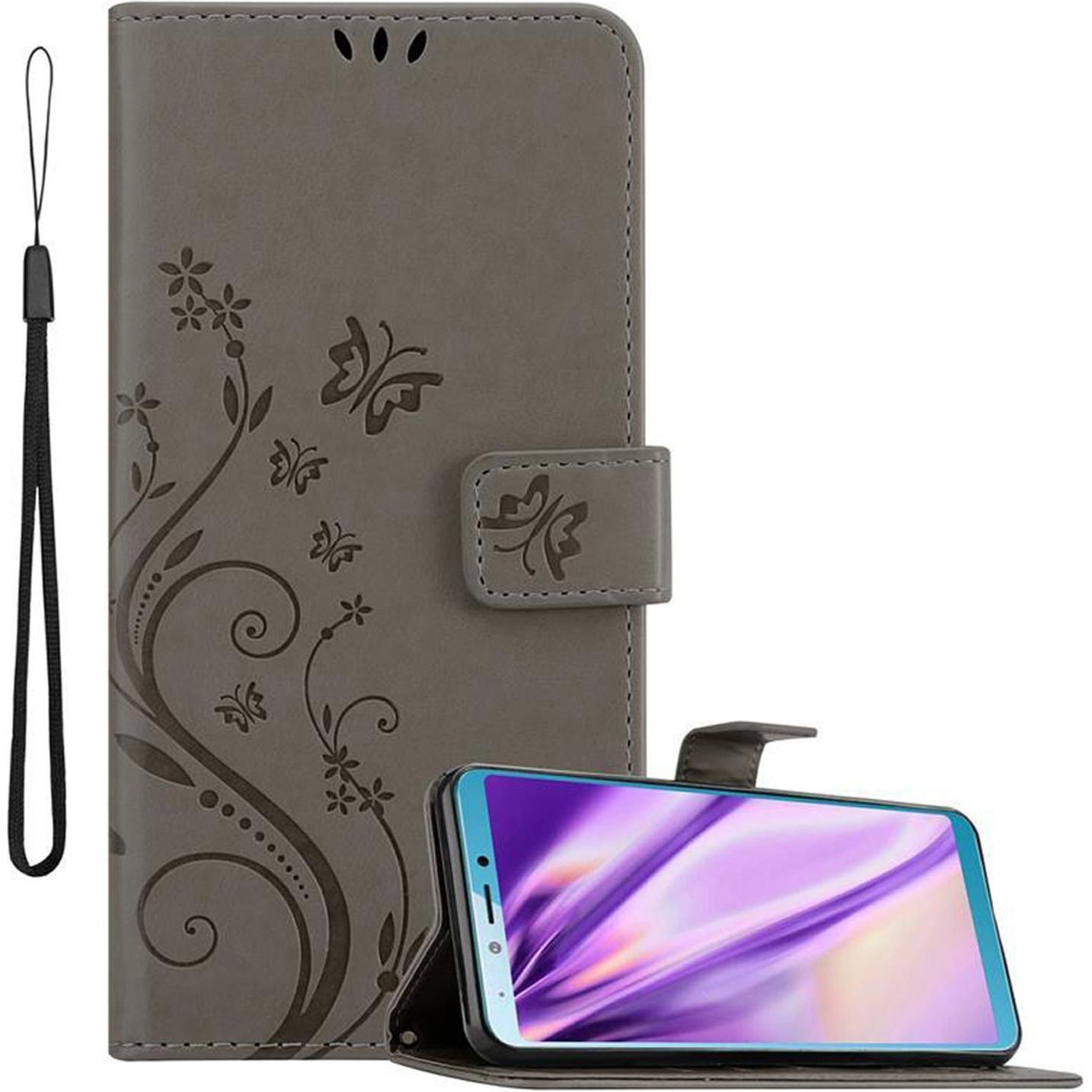 Cadorabo Flower Book Cover (Samsung Galaxy A6s), Smartphone Hülle, Grau