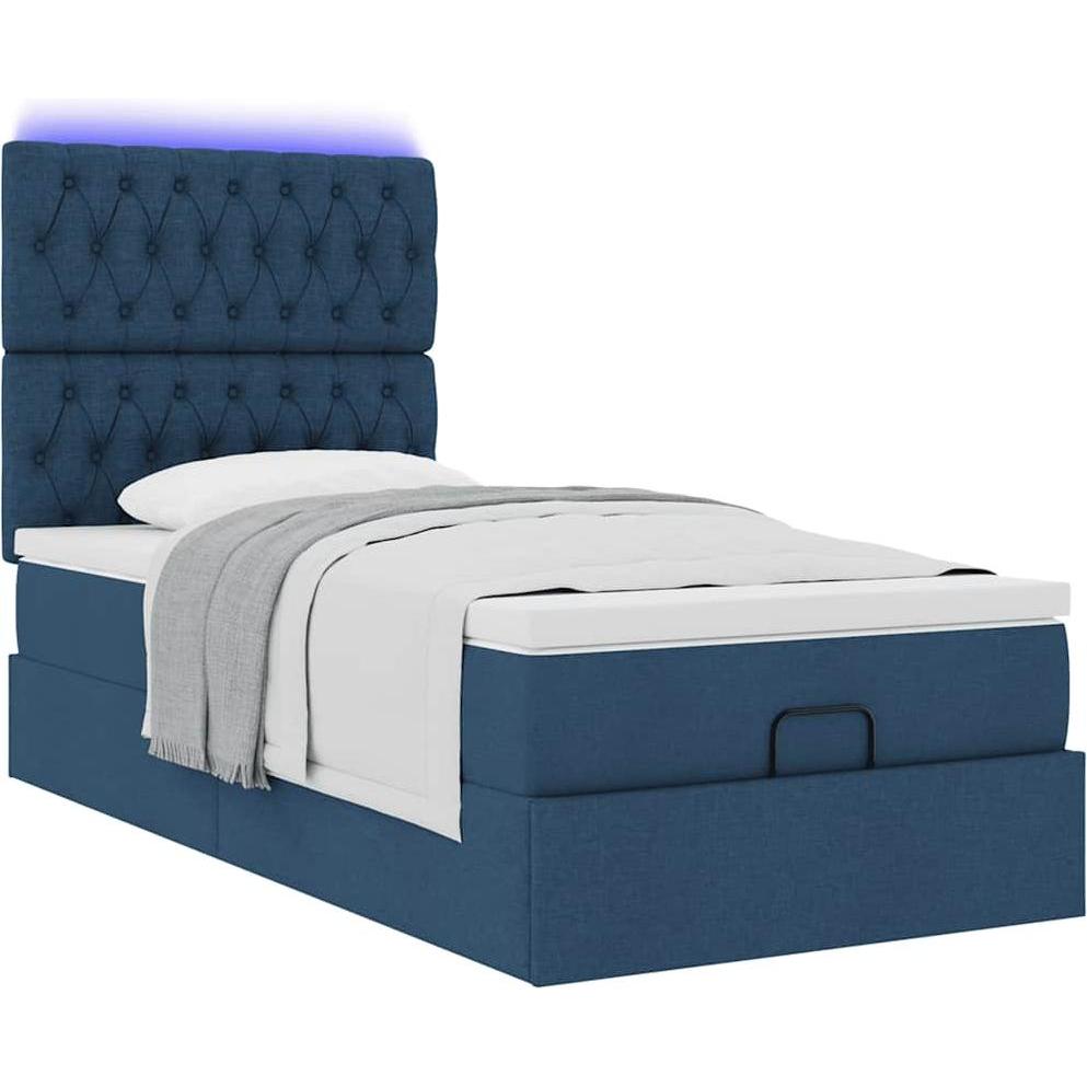 VidaXL, Bett, Ottoman-Bett mit Matratze Blau 100x200 cm Stoff (100 x 200 cm)