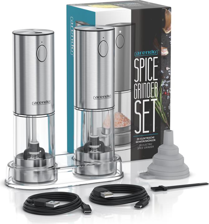 Produktbild Arendo Salz- und Pfeffermühle 2er Set, Elektrische Salzmühle & Pfeffermühle, stufenlos einstellbar, Akku (Pfeffer, Salz)